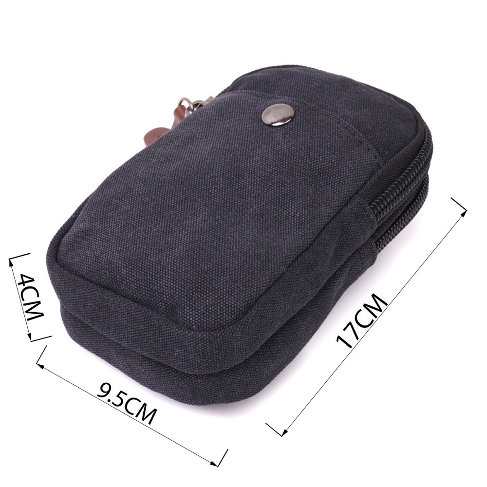 Сумка-чохол на пояс з металевим карабіном із текстилю Чорний (Vintage) Київ - фото 7