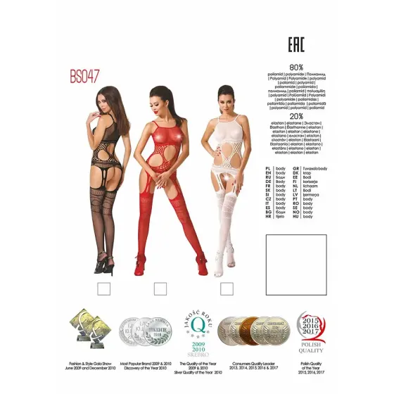 Бодістокінг Passion BS047 black, комбінезон, імітація топа, панчіх і пояса Львів