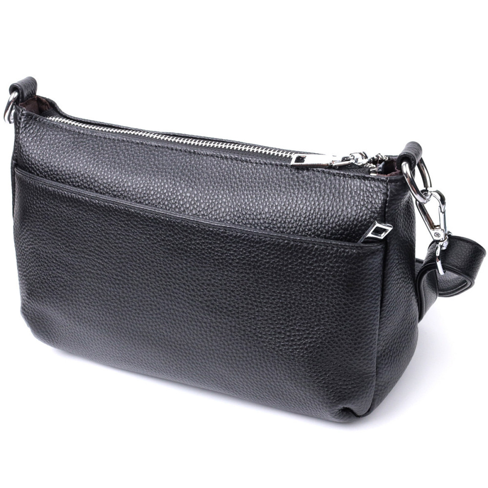 Елегантна сумка для жінок на три відділення з натуральної шкіри Vintage 22805 Чорний Київ - фото 5