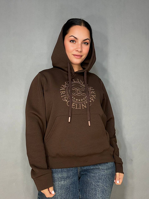 Худи женское A-N 30077 с капюшоном и ажурной вышивкой коричневое, коричневый, M Киев - изображение 6