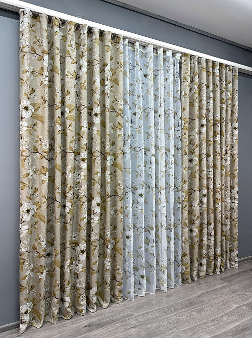 Комплект штор VR-Textil Лен Прованс 150х265 2шт и Тюль 400х265 1819ш-1908т Капучино с белым 71-107/3 Киев - изображение 3