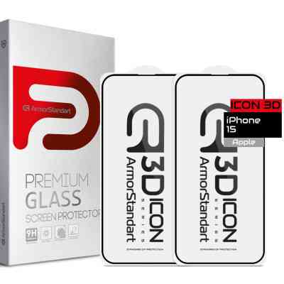 Скло захисне Armorstandart Icon 3D iPhone 15 Black 2pcs (ARM74272) Вінниця