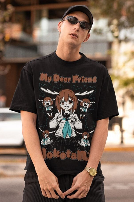 Футболка з аніме принтом Мй Деер Фріенд Нокотан оверсайз (S/M/L) Чорний AnimeJ0914 Дніпро - фото 4