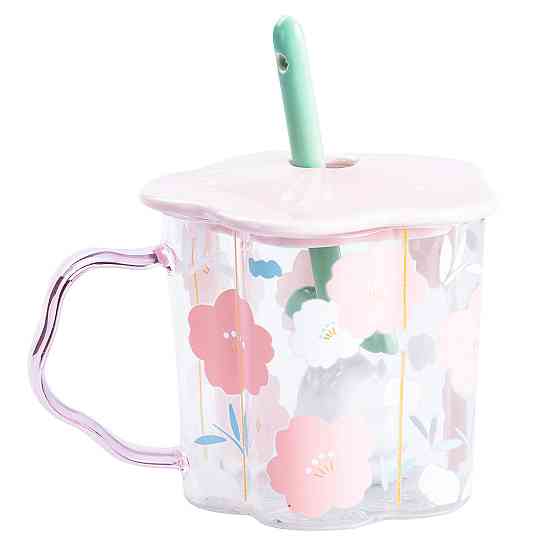 Happy Life Чашка скляна 500 мл з ложкою і кришкою Рожевий HP7213P Коломыя