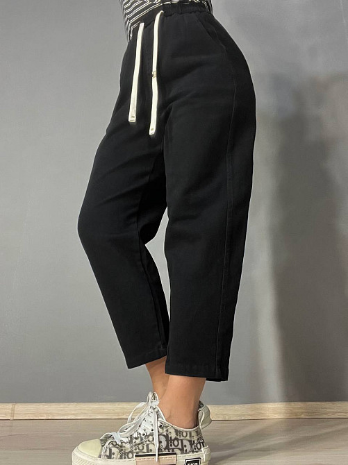 Джинси жіночі A-N 9962 MOM кюлоти укорочені резинка на таліі шнурок чорні, чорний, M, M, 76 см, 100 см Київ - фото 10