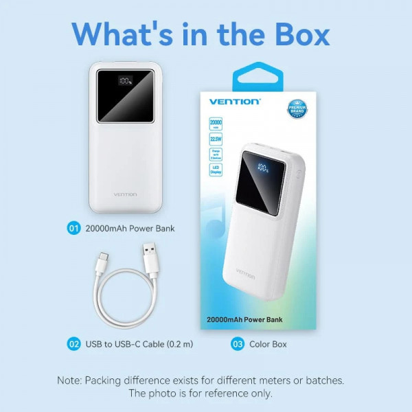 УМБ Vention 20000mAh 22.5W 3A,PD,QC 3.0, Micro-USB,USB-C,2xUSB-A, LED Display White Київ - фото 2