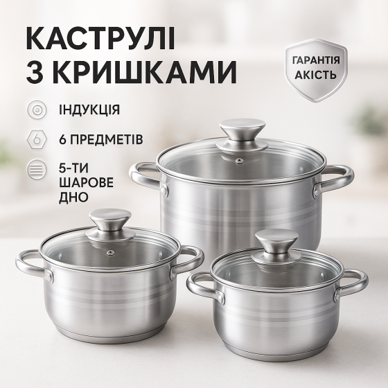 Набір посуду для електричних плит, Хороші каструлі, Набір каструль для електронної плити EP-96 Львів