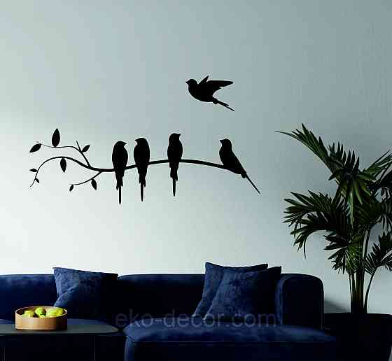 Декоративное настенное Панно «Птички на ветке», Декор на стену 90*29 см, Черный Киев