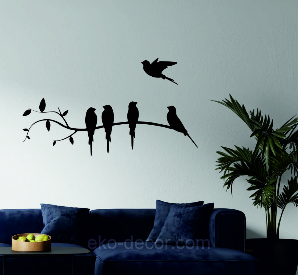 Декоративное настенное Панно «Птички на ветке», Декор на стену 90*29 см, Черный Киев - изображение 3