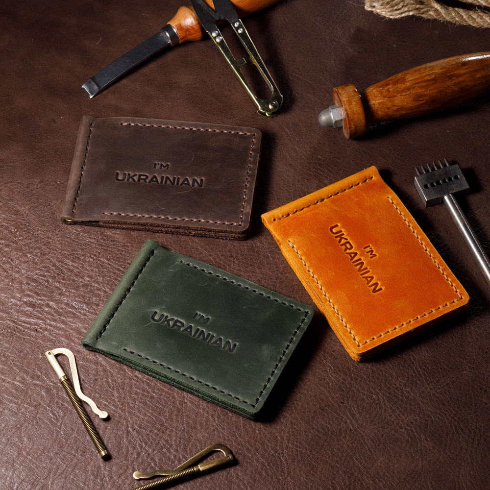 Затиск зі шкіри для купюр чоловічий з відділеннями для карт, місткий гаманець на кнопціMasterSem Київ - фото 1