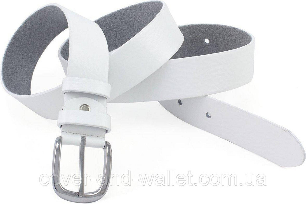 Широкий жіночий шкіряний ремінь білого кольору PS Leather 35 мм Київ - фото 2