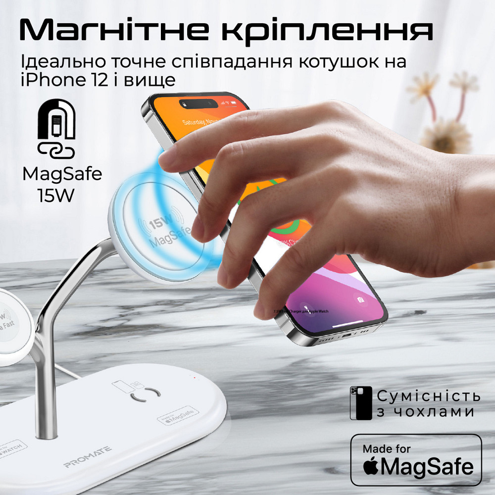 Бездротовий зарядний пристрій Promate Synergy-Pro MagSafe 57W White ( Білий ) Харьков - изображение 4