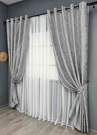 Комплект готових штор VR-Textil Льон мармур Pavliani ХО № 1263ш Світло-сірий 150х250 см 2 шт (37-0316) Київ
