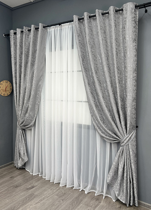 Комплект готових штор VR-Textil Льон мармур Pavliani ХО № 1263ш Світло-сірий 150х250 см 2 шт (37-0316) Київ - фото 3