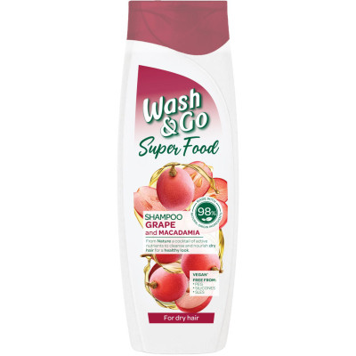 Шампунь Wash&Go Super Food с виноградом и макадамией 400 мл (8008970053066) Винница - изображение 1