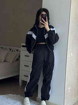 Женский плащевой костюм двойка: кофта и штаны в спортивном стиле плащевка эмми 42/44, Черный Одесса