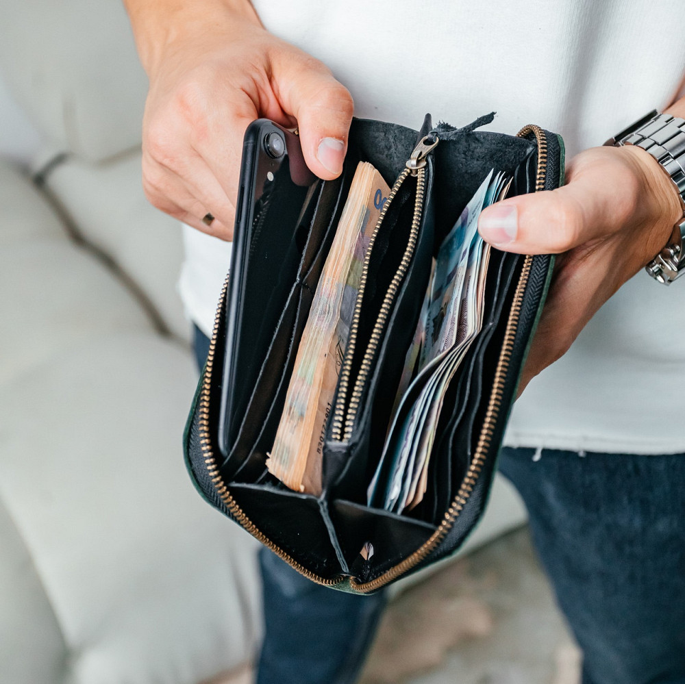 Чоловічий шкіряний гаманець, місткий гаманець із відділеннями на блискавці, Crazy Horse, зеленийMasterSem Київ - фото 7