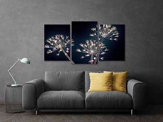 Модульна картина у вітальню/ спальню Квіти на чорному фоні Art-512_3 100x150 см Київ