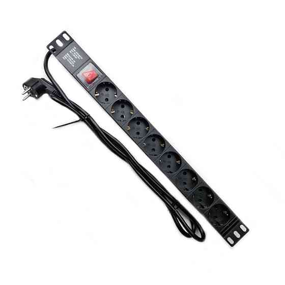 Мережевий фільтр CSV 1U 19" (WT-2261A-GER-8WAY-1.8) чорний, 8 розеток з вимикачем, довжина кабелю 1.8м Київ