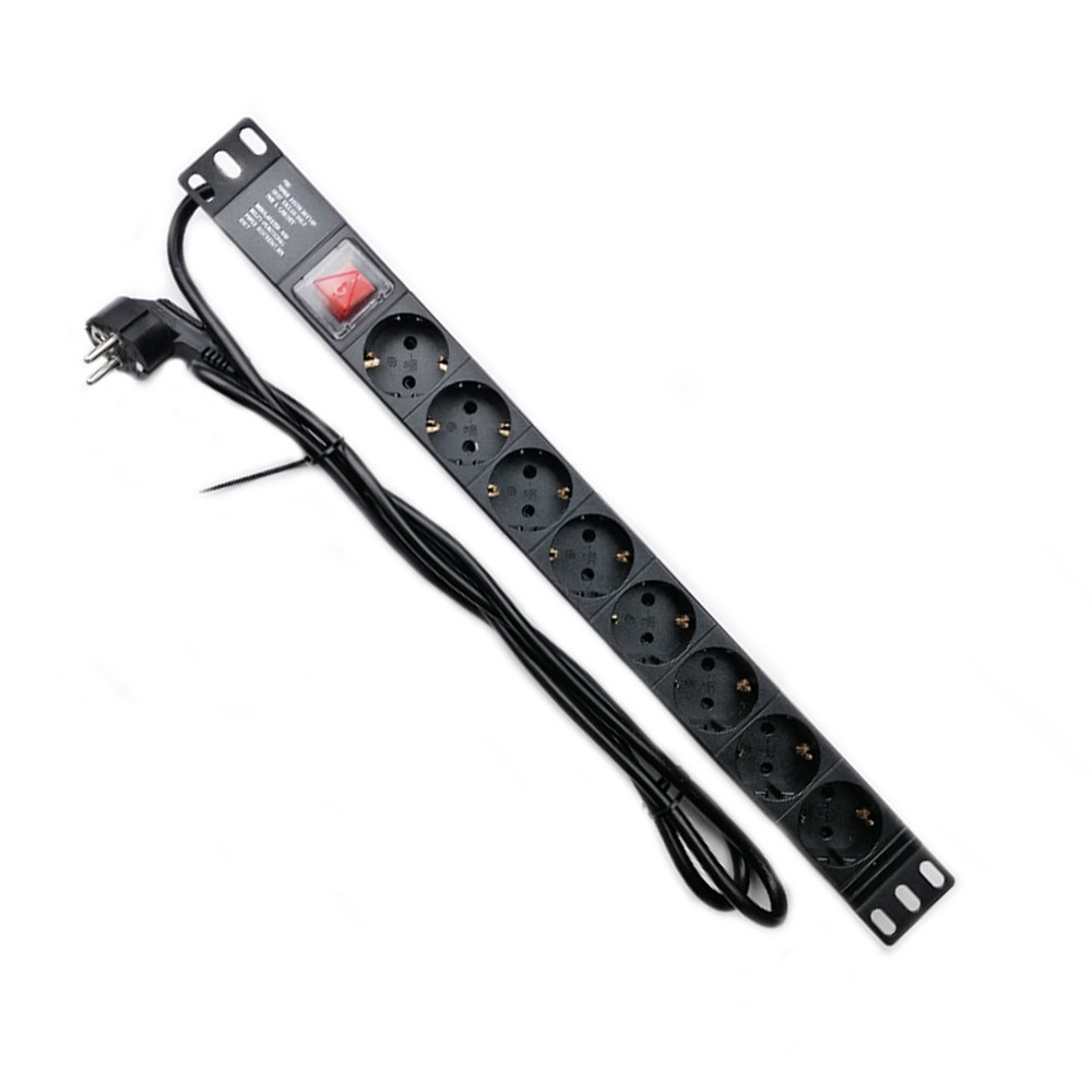 Мережевий фільтр CSV 1U 19" (WT-2261A-GER-8WAY-1.8) чорний, 8 розеток з вимикачем, довжина кабелю 1.8м Київ - фото 1