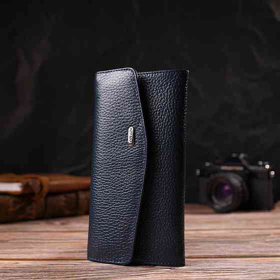 Зручне жіноче портмоне з натуральної шкіри флотар Синє (CANPELLINI) Київ