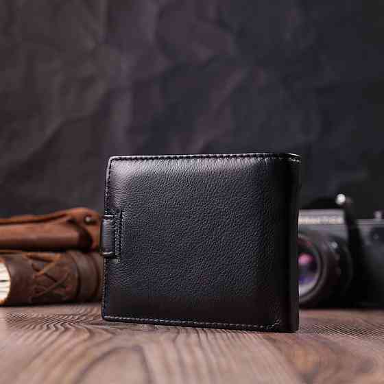 Бумажник для мужчин удобного размера из натуральной кожи ST Leather 22463 Черный Киев