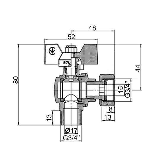 Кран кульовий кутовий з накидною гайкою SOLOMON 3/4″ ЗВ PN40 (V4003-S) Киев