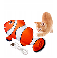 Мягкая игрушка для кошек Рыбка Клоун Красный с виляющим хвостом заряжается через USB длинна рыбки 25 см Киев - изображение 1