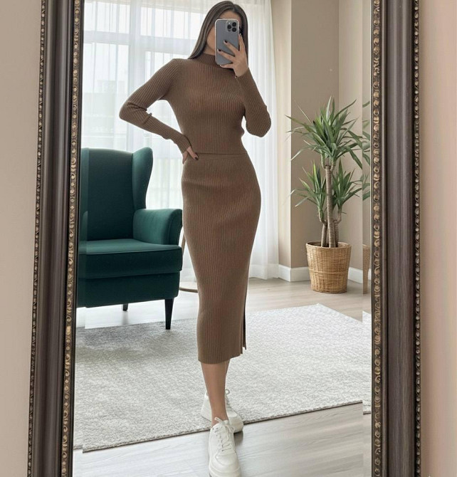 Женский повседневный элегантный комплект двойка турецкая ангора мустанг Мокко Одесса - изображение 2