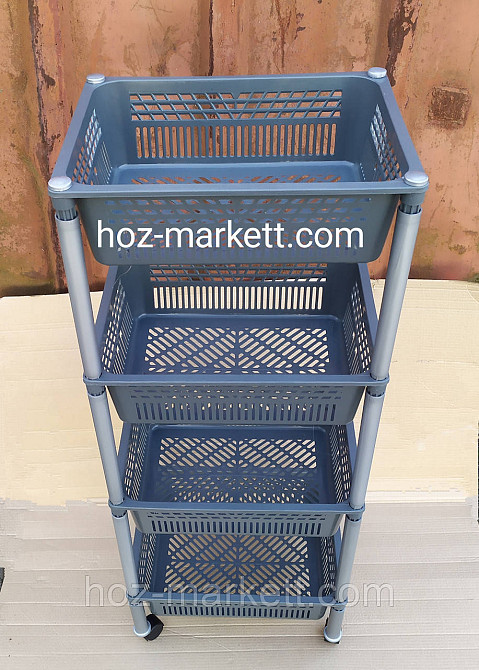 Полочка на колесиках пластиковая для ванны и кухни  4 яруса. Полка серая Харьков - изображение 6