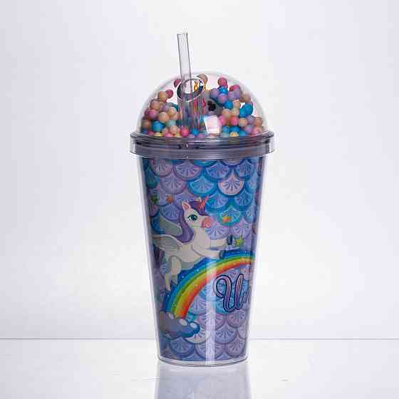 Yiwu пластиковий стакан з трубочкою і кришкою 400 мл багаторазовий Блакитний HP-18-2Y Коломыя