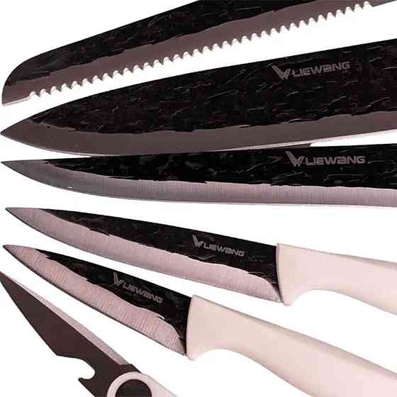 TS Kitchen Набір кухонних ножів з підставкою 6 предметів білий Київ