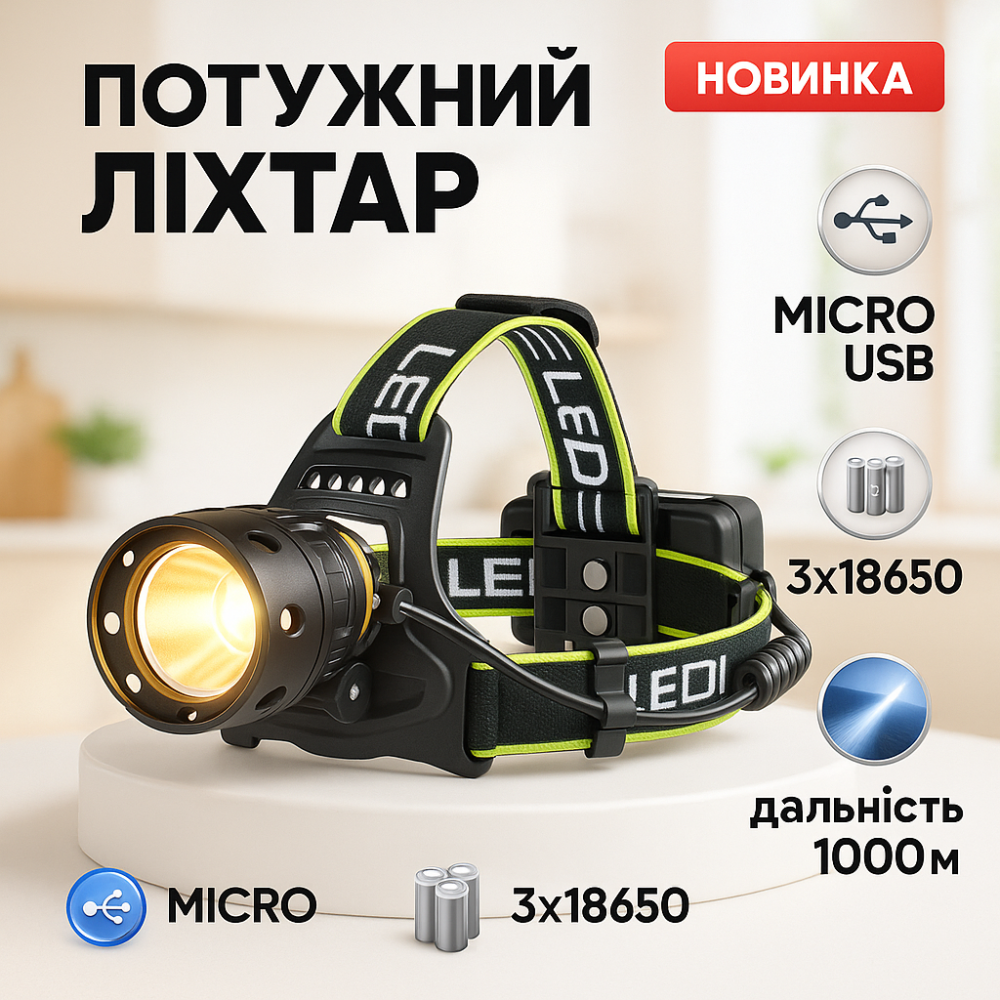 Тактичний ліхтар на голову Police BL-A14-3-P90, Потужний налобний ліхтар для риболовлі MI-63 Львів - фото 19