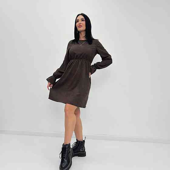 Вельветова сукня із завищеною талією "Wesley" оптом | Норма | Розпродаж моделі Шоколадний, 46-48 Київ