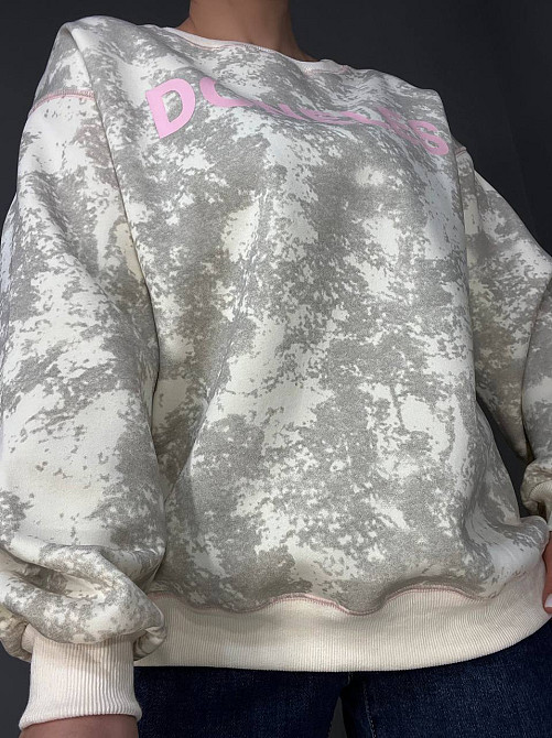 Свитшот женский Joy one 1732 удлиненный оверсайз вареный тай-дай с надписью DONELES one size, молочний, one size Киев - изображение 2