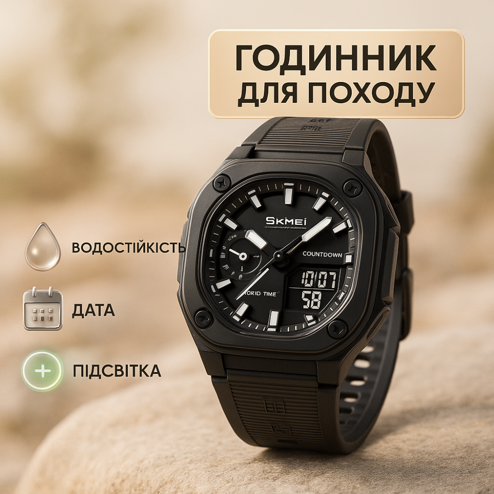 Армійський чоловічий годинник хорошої якості SKMEI 2328TRBK, Годинник наручний електронний для хлопця ZV-34 Львів - фото 3