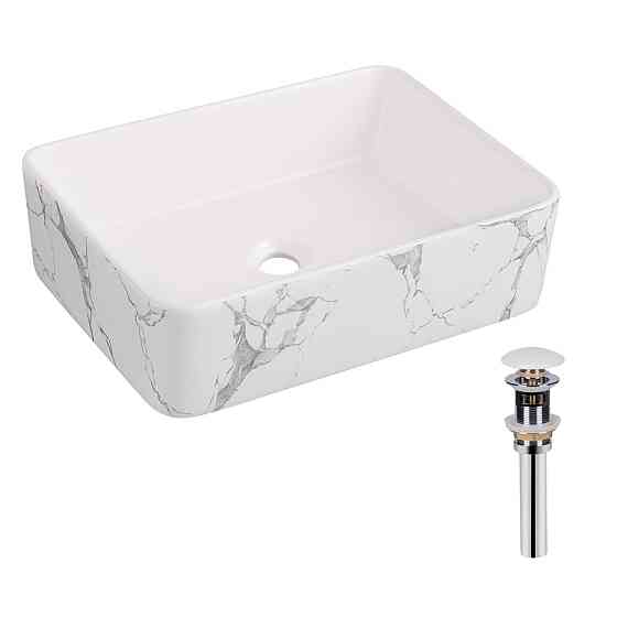 Раковина накладна Qtap Tern 480x370x135 мм, Marble, прямокутна, з донним клапаном QT17116069MR Київ