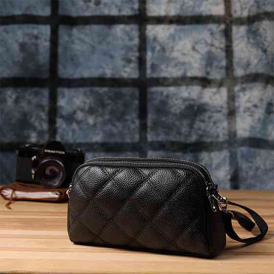 Сумка прошита ромбами з натуральної шкіри Vintage 22930 Чорний Київ