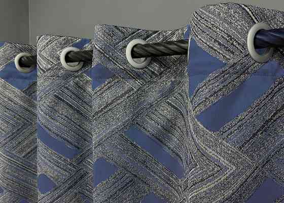 Комплект штор на люверсах VR-Textil Жаккард Mystery № 1627ш Серый с темно-синим 150х270 см 2 шт (37-0204) Киев