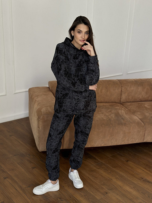 Теплий спортивний костюм жіночий мармуровий принт на флісі Чорний XXL/XXXL Харків - фото 5