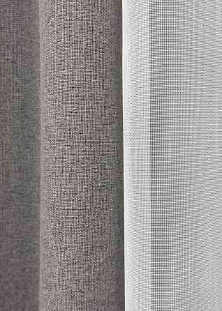 Комплект штор VR-Textil 100% блекаут ASHEN NIGHT 100х270 2шт і Тюль 300х270 1850ш-1153т бежево-сірий з білим 71-091/1 Київ
