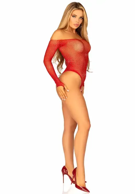 Боді Leg Avenue Crystalized fishnet bodysuit Red One Size Львів - фото 4