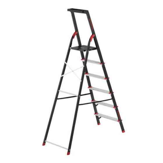 Драбина сталева, 6 сходинок, лоток для інвентарю, висота: 1787 мм, висота: висота до платформи: 1280 мм, 150 кг INTERTOOL LT-0056 Київ