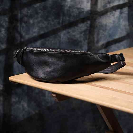 Зручна чоловіча бананка відмінної якості з гладкої натуральної шкіри Чорний (SHVIGEL) Київ