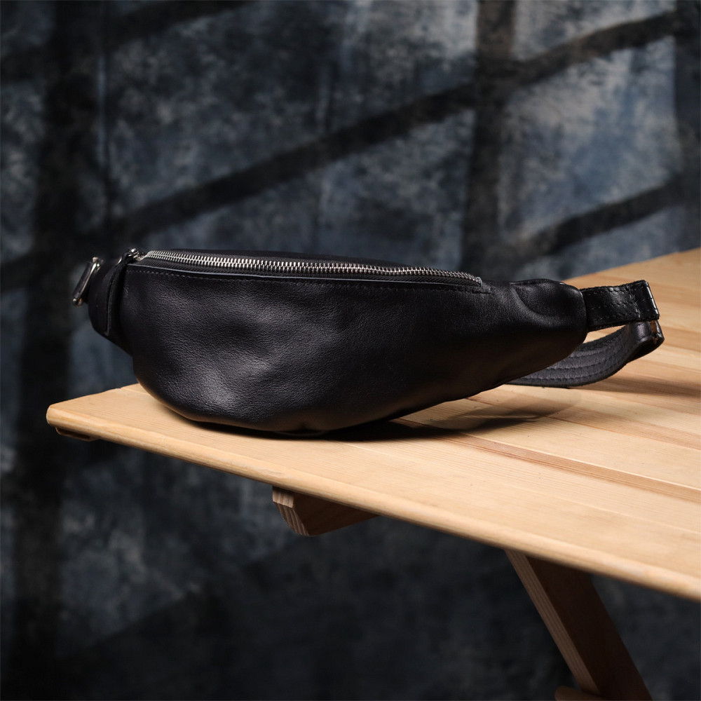 Удобная мужская бананка отменного качества из гладкой натуральной кожи Черный (SHVIGEL) Киев - изображение 3