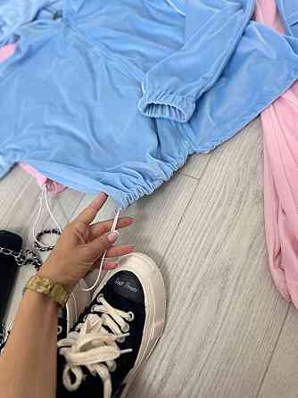 Женский стильный комфортный костюм двойка велюр спорт Premium Голубой Одесса