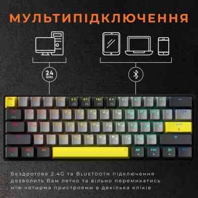 Клавіатура GamePro MK130G Pro Outemu Red Switch Hot-Swap 60 RGB USB/Wireless/Bluetooth Black (MK130G Pro) Вінниця