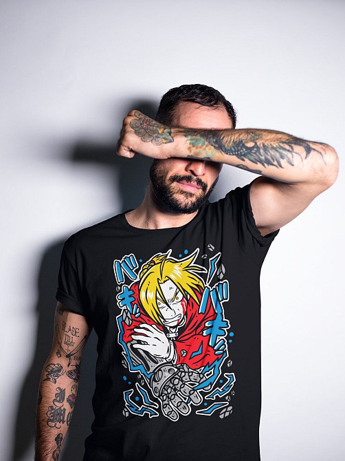 Футболка для хлопчика з аніме принтом Сталевий алхімік оверсайз (зріст від 165 до 180) Чорний AnimeJ0544m Дніпро - фото 2