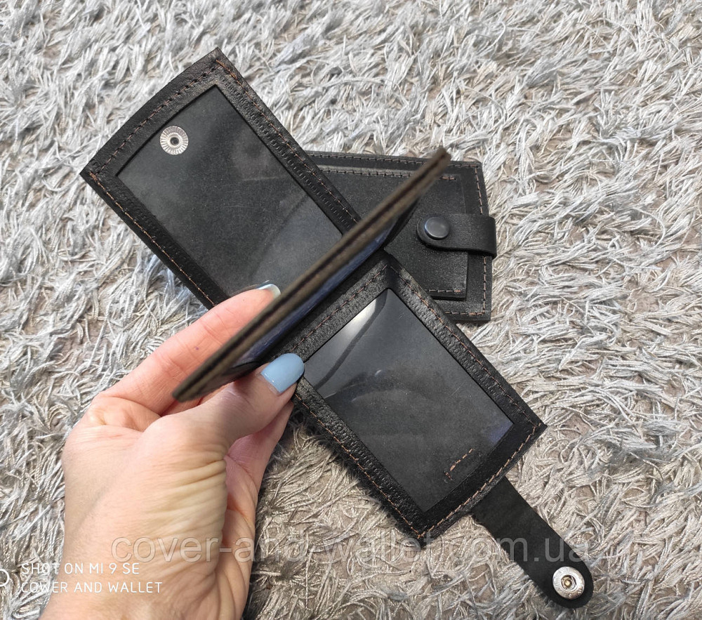 Кожаная обложка для пенсионного удостоверения и прав на кнопке Puos Киев - изображение 6