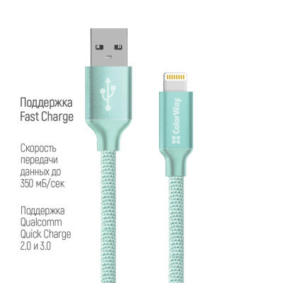 Дата кабель USB 2.0 AM to Lightning 2.0m mint ColorWay (CW-CBUL007-MT) Винница - изображение 3